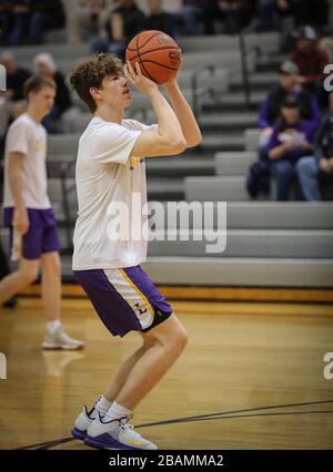 Basketball action with Post Falls vs Lewiston High School in Post Falls, Idaho. Stock Photo