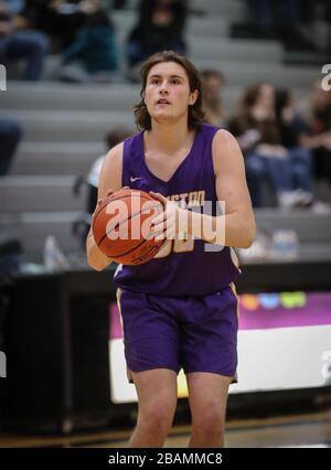 Basketball action with Post Falls vs Lewiston High School in Post Falls, Idaho. Stock Photo