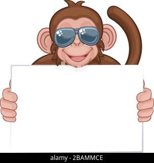 Monkey Sunglasses Cartoon Animal Holding Sign Stock Vector