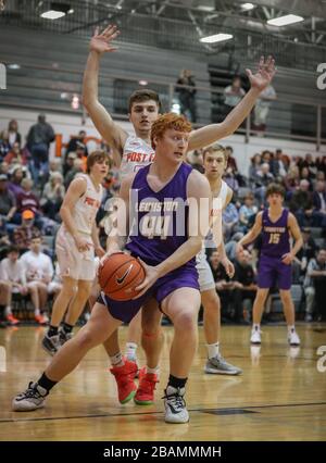 Basketball action with Post Falls vs Lewiston High School in Post Falls, Idaho. Stock Photo