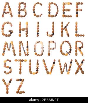 English alphabet made of sea small pebbles isolated on white background Stock Photo