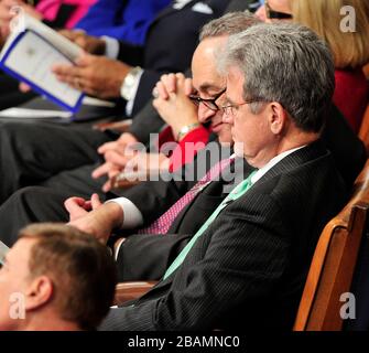 Washington, United States Of America. 24th Jan, 2011. vUnited States Senators Chuck Schumer (Democrat of New York) and Tom Coburn (Republican of Oklahoma) sit together during U.S. President Barack Obama's State of the Union Address to a Joint Session of Congress in the U.S. Capitol in Washington, DC on Tuesday, January 25, 2011.Credit: Ron Sachs/CNP/AdMedia Photo via/Newscom/Alamy Live News
