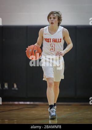 Basketball action with Post Falls vs Lewiston High School in Post Falls, Idaho. Stock Photo