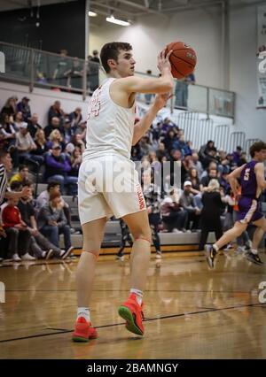 Basketball action with Post Falls vs Lewiston High School in Post Falls, Idaho. Stock Photo