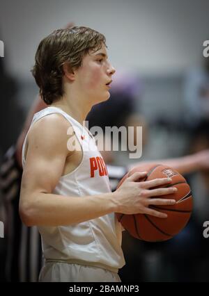 Basketball action with Post Falls vs Lewiston High School in Post Falls, Idaho. Stock Photo