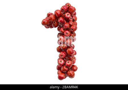 Number 1 from red apples, 3D rendering isolated on white background Stock Photo