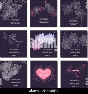 Set of wedding invites, flowers, colorful, heart, creative - vector Stock Vector