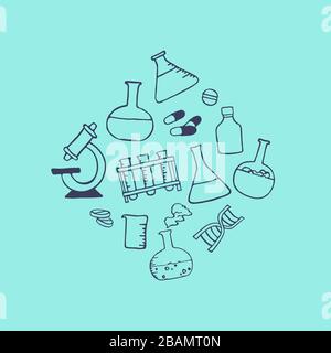 Doodle medicine icon set for your design. Hand drawn Health care, pharmacy, medical cartoon icons collection. Medical symbols. Vector illustrations. Stock Vector