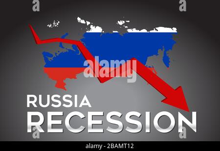 Map of Russia Recession Economic Crisis Creative Concept with Economic Crash Arrow Vector Illustration Design. Stock Vector