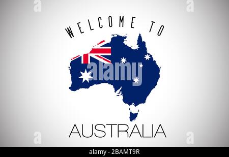 Australia Welcome to Text and Country flag inside Country Border Map. Australia map with national flag Vector Design Illustration. Stock Vector