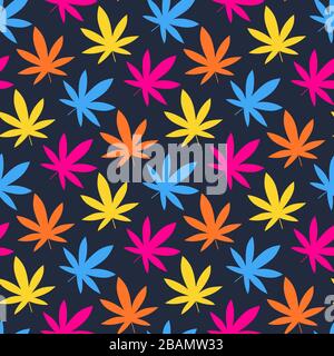 Cannabis leaf, Marijuana leaf seamless pattern. Simple, classy Hemp leaves isolated on black background. Can be used as logo for a cannabis farm, medi Stock Vector