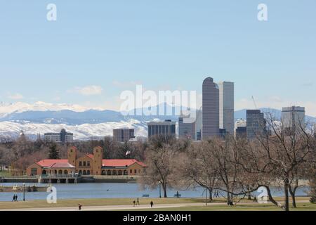 Skyline View of Downtown Denver from City Park, Denver, Colorado, USA Stock Photo