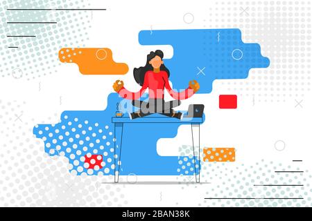 Meditation concept during work break, health benefits of body, mind and emotions, thought process, start and idea search in business Stock Vector