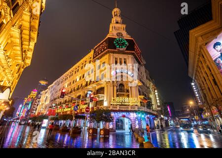 The flashy neon lights at Nanjing Road in Shanghai, China. Stock Photo