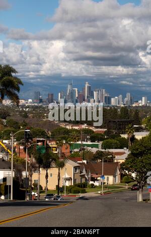 Downtown Los Angeles skyline from Baldwin Hills neighborhood Stock Photo