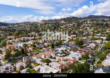 Aerial views of Los Feliz and Hollywood Hills California Stock