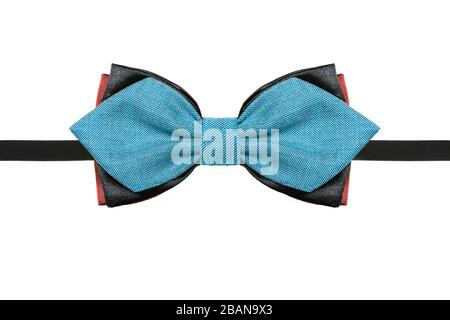 Blue black and orange bow tie close up isolated on white background Stock Photo