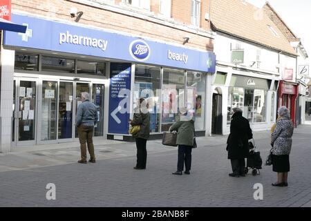 Social distancing queues at Boots 