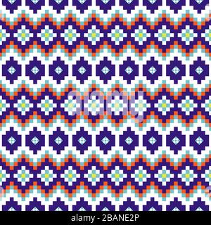 Geometric rhobmus seamless blue and white chevron pattern sweater blocks shapes texture. Stock Vector