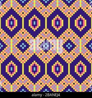 African geometric seamless pattern pixel art and rhomb bead shapes texture. Stock Vector
