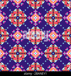 Abstract folk ethnic seamless pattern, tribal background. Bright vector tribal texture with geometric shapes. Stock Vector