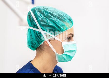 Covid-19 outbreak. Healthcare worker. Nurse working in intensive care unit . Stock Photo