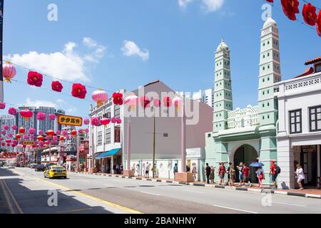 Chinese New Year decorations, South Bridge Road, Chinatown, Central Area, Singapore Island (Pulau Ujong), Singapore Stock Photo