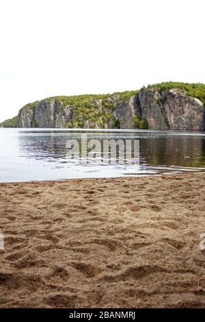 Bon Echo Provincial Park view of Mazinaw lake and massive cliff face. Natural parkland located in Ontario, Canada. Stock Photo