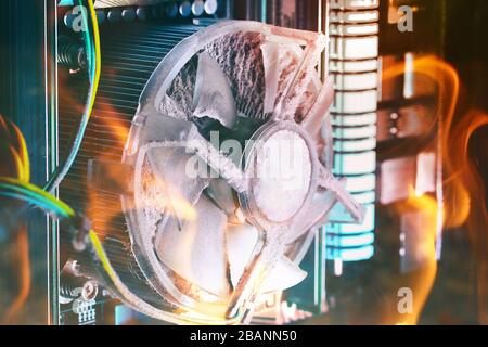Old computer system unit with dust inside Stock Photo