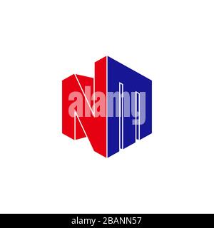 letter nm simple geometric 3d flat colorful design logo vector Stock Vector