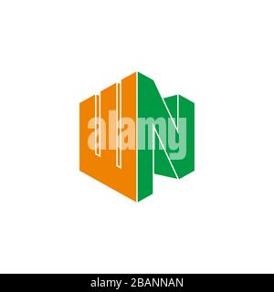 letter wn simple geometric 3d flat colorful design logo vector Stock Vector