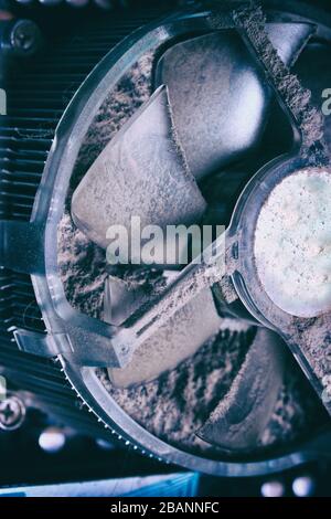 Old computer system unit with dust inside Stock Photo
