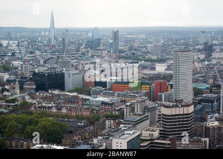 Central Saint Giles, One Blackfriars & The Shard, London from the BT Tower, 60 Cleveland St, Fitzrovia, London W1T 4JZ Stock Photo
