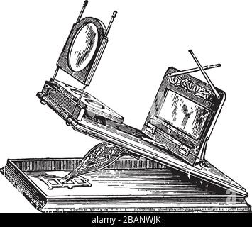 Graphoscope for viewing glass plate images, Vintage Engraved line art drawing black and white Illustration Stock Vector