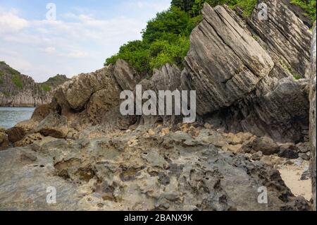 karst texture, rock on the beach, large stones Stock Photo