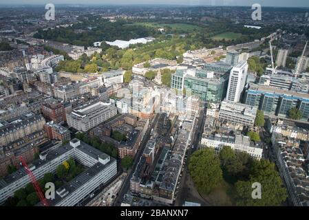 Aerial View of Regents Place One Marylebone & Regents Park from the BT Tower, 60 Cleveland St, Fitzrovia, London W1T 4JZ Stock Photo