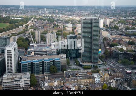 Aerial View of HMRC Building 338 Euston Road & Regents Park Estate London from the BT Tower, 60 Cleveland St, Fitzrovia, London W1T 4JZ Stock Photo