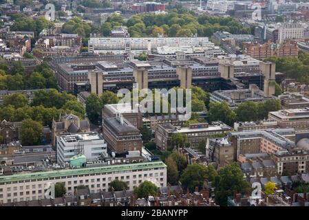 Aerial View of Bedford Way Royal National Hotel Warburg Institute Brunswick Centre Hotel Russell from BT Tower, 60 Cleveland St, Fitzrovia, London Stock Photo