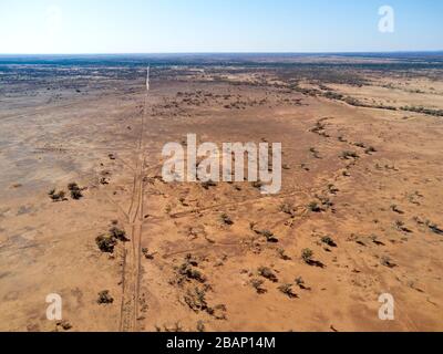 Aerial of oil and gas pipeline buried underground as it passes to Brisbane from the fields in Western Queensland Australia Stock Photo