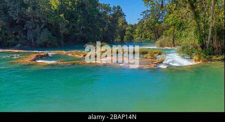 Panorama of the tropical rainforest and the Agua Azul Cascades near Palenque, Chiapas, Mexico. Stock Photo