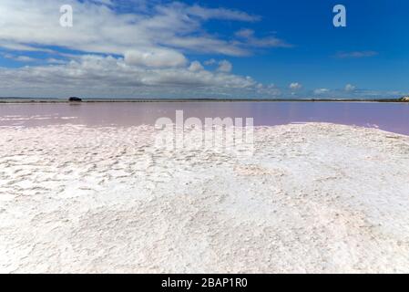 'The Pink Lake' which is a section of Lake MacDonnell near Penong South Australia which has one of the worlds largest gypsum deposits. Stock Photo