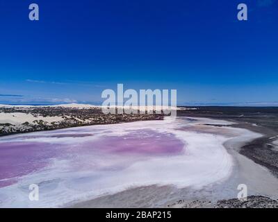 'The Pink Lake' which is a section of Lake MacDonnell near Penong South Australia which has one of the worlds largest gypsum deposits. Stock Photo