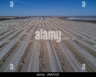 Lake MacDonnell is a salt lake on western Eyre Peninsula near the Nullarbor Plain Australia. The closest town is Penong. Stock Photo