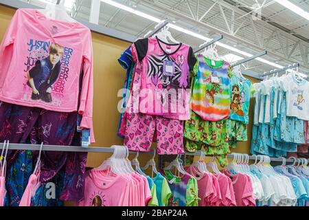 Miami Florida,Walmart Big-Box,retail products,display case sale,merchandise,packaging,brands,shirts,clothing,apparel,accessories,shopping shopper shop Stock Photo