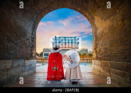 Beijing, China - Jan 17 2020: The Archery Tower of Qianmen or Zhengyangmen Gate, first built in 1419 during the Ming dynasty, situated at the southern Stock Photo