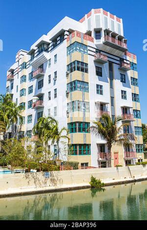 Miami Beach Florida,Indian Creek,Art Deco architecture,renovated condominium building,FL110331068 Stock Photo