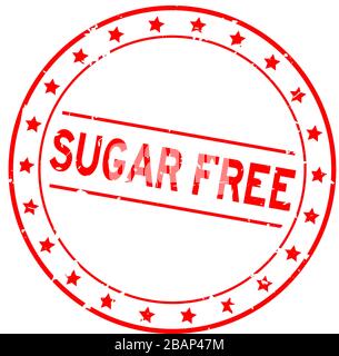 Grunge red sugar free word with star icon round rubber seal stamp on white background Stock Vector