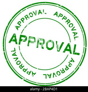 Grunge green approval word round rubber seal stamp on white background Stock Vector