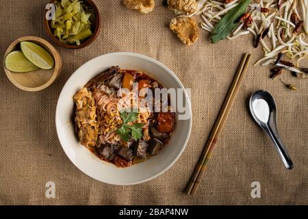 This is the picture of Thai rice Noodle Nam Ngeaw Stock Photo