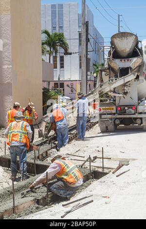 Miami Beach Florida,Ocean Drive,road,renovation,capital improvements,under new construction site building builder,cement mixer truck,pouring concrete,